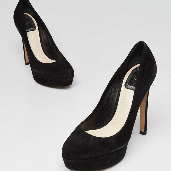 Christian Dior Black Suede Platform Pumps Size 7/37.5 - Picture 1 of 4